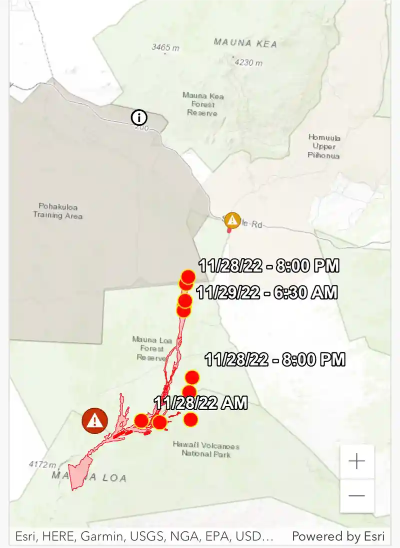マウナロアから流れる溶岩のマップ